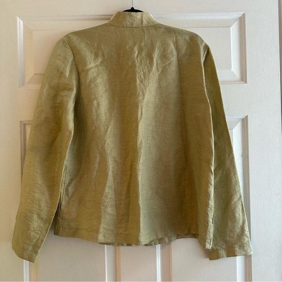 Peter Cohen Silk Linen Blazer Jacket Size Medium Yellow Sheen Mature Lagenlook - Picture 2 of 9